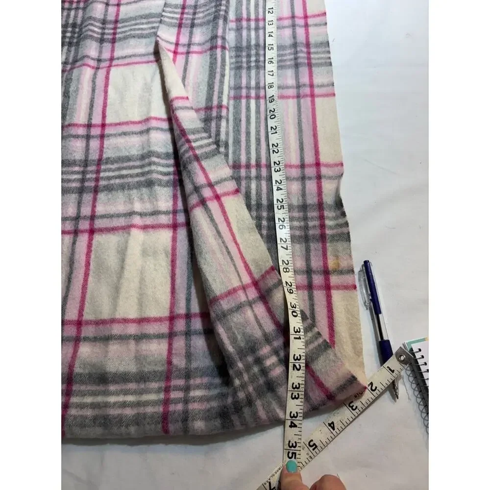Plaid Wool Scarf with Fringe 68”x29”